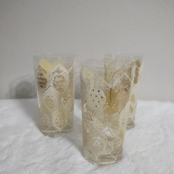 Ned Harris Other - 3 Cera Ned Harris Highball Cocktail Glasses 22Kt "6" Pineapple Tumblers